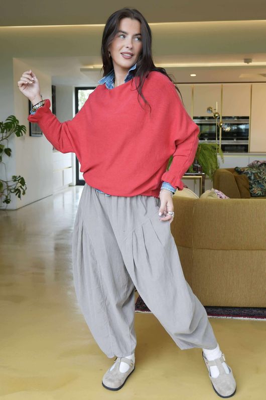 Conrad Batwing Ruffle Cuff Knit Soft Red